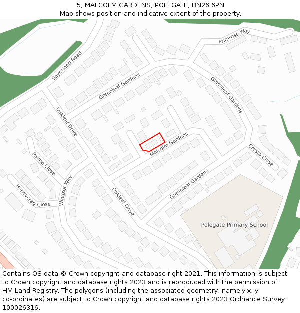 5, MALCOLM GARDENS, POLEGATE, BN26 6PN: Location map and indicative extent of plot