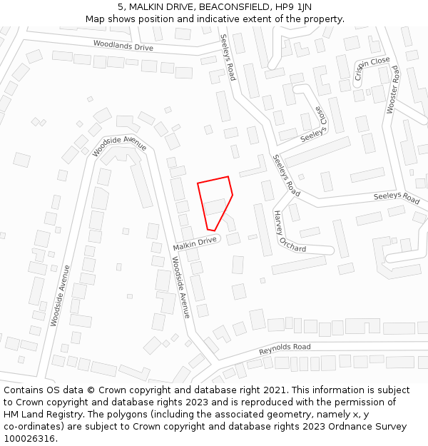 5, MALKIN DRIVE, BEACONSFIELD, HP9 1JN: Location map and indicative extent of plot