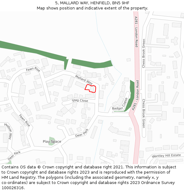 5, MALLARD WAY, HENFIELD, BN5 9HF: Location map and indicative extent of plot