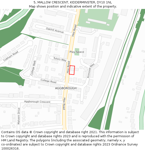 5, MALLOW CRESCENT, KIDDERMINSTER, DY10 1NL: Location map and indicative extent of plot