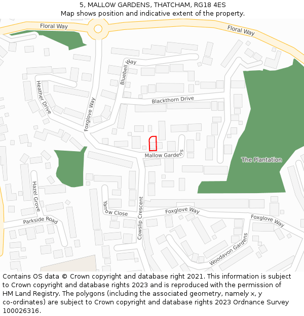 5, MALLOW GARDENS, THATCHAM, RG18 4ES: Location map and indicative extent of plot