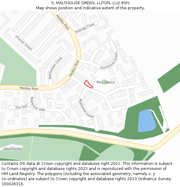 5, MALTHOUSE GREEN, LUTON, LU2 8SN: Location map and indicative extent of plot