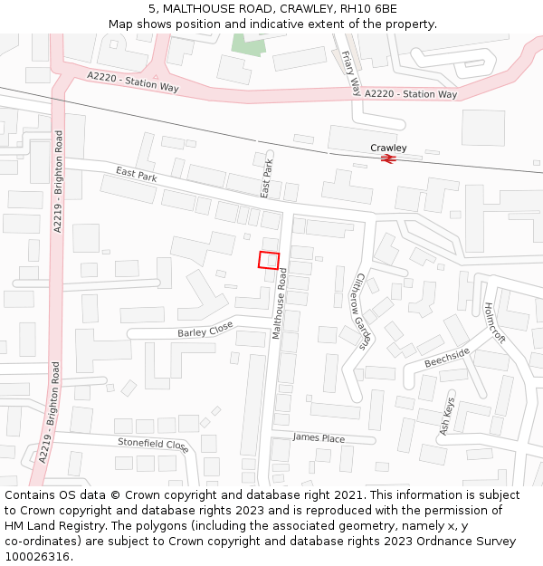 5, MALTHOUSE ROAD, CRAWLEY, RH10 6BE: Location map and indicative extent of plot