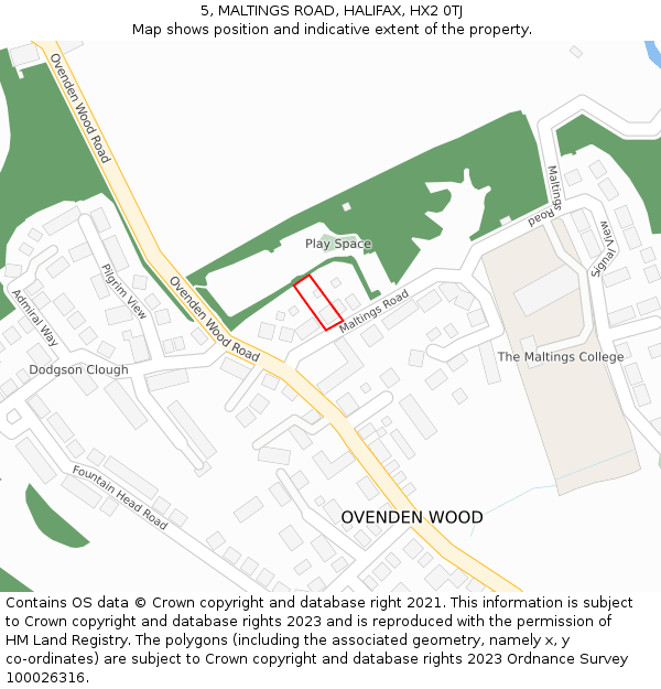 5, MALTINGS ROAD, HALIFAX, HX2 0TJ: Location map and indicative extent of plot