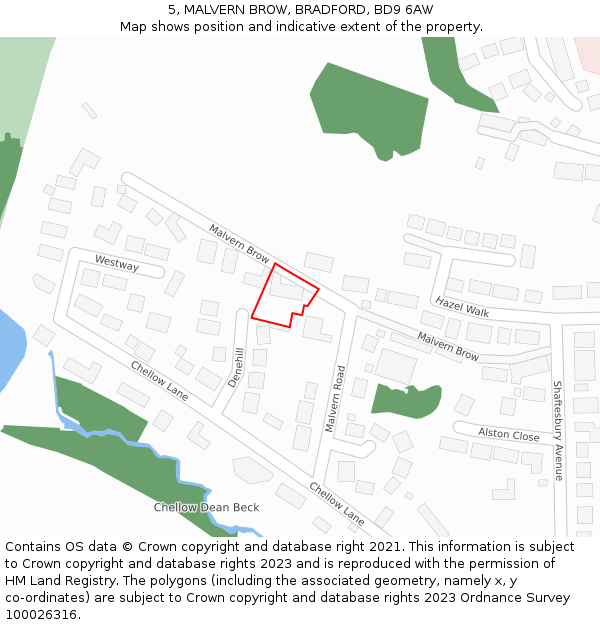 5, MALVERN BROW, BRADFORD, BD9 6AW: Location map and indicative extent of plot