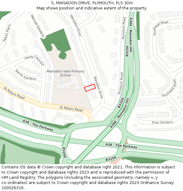 5, MANADON DRIVE, PLYMOUTH, PL5 3DH: Location map and indicative extent of plot