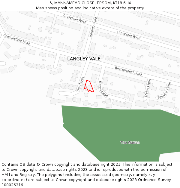 5, MANNAMEAD CLOSE, EPSOM, KT18 6HX: Location map and indicative extent of plot