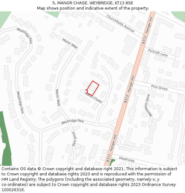 5, MANOR CHASE, WEYBRIDGE, KT13 8SE: Location map and indicative extent of plot