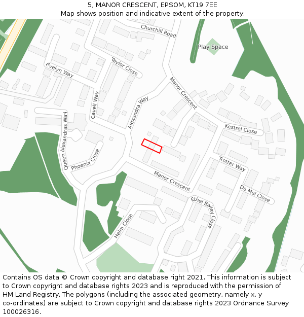 5, MANOR CRESCENT, EPSOM, KT19 7EE: Location map and indicative extent of plot