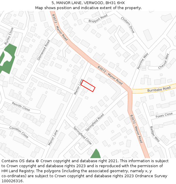 5, MANOR LANE, VERWOOD, BH31 6HX: Location map and indicative extent of plot