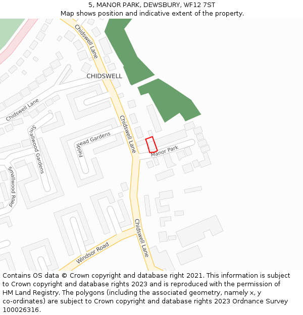 5, MANOR PARK, DEWSBURY, WF12 7ST: Location map and indicative extent of plot