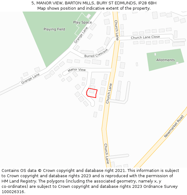 5, MANOR VIEW, BARTON MILLS, BURY ST EDMUNDS, IP28 6BH: Location map and indicative extent of plot