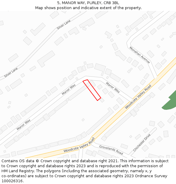 5, MANOR WAY, PURLEY, CR8 3BL: Location map and indicative extent of plot