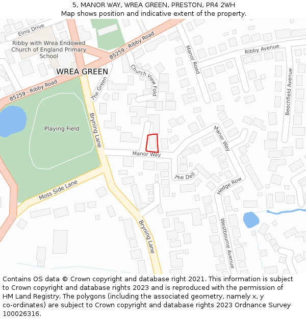 5, MANOR WAY, WREA GREEN, PRESTON, PR4 2WH: Location map and indicative extent of plot