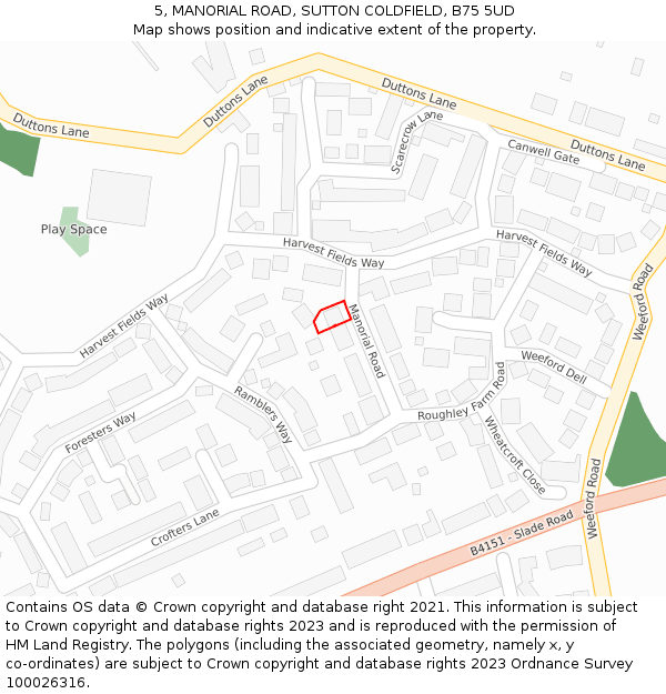 5, MANORIAL ROAD, SUTTON COLDFIELD, B75 5UD: Location map and indicative extent of plot