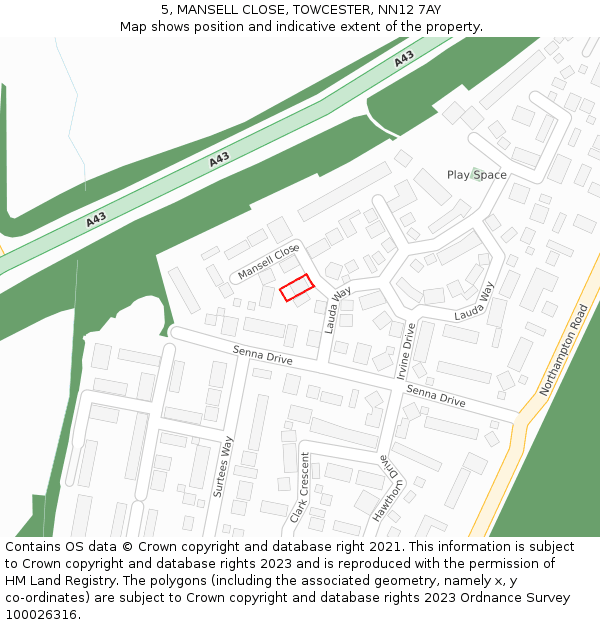 5, MANSELL CLOSE, TOWCESTER, NN12 7AY: Location map and indicative extent of plot