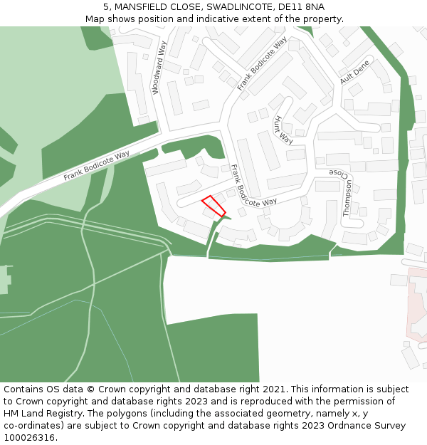 5, MANSFIELD CLOSE, SWADLINCOTE, DE11 8NA: Location map and indicative extent of plot