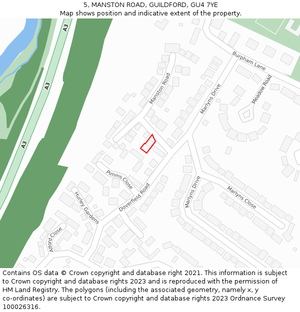 5, MANSTON ROAD, GUILDFORD, GU4 7YE: Location map and indicative extent of plot