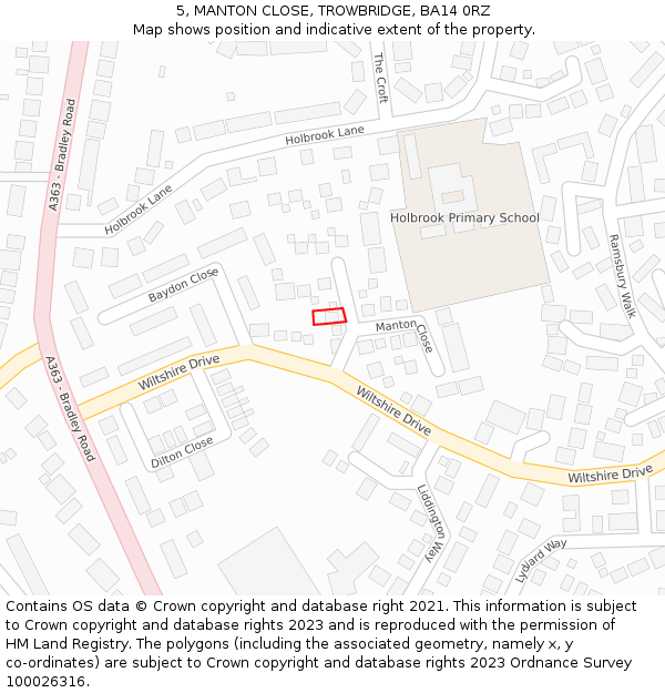 5, MANTON CLOSE, TROWBRIDGE, BA14 0RZ: Location map and indicative extent of plot