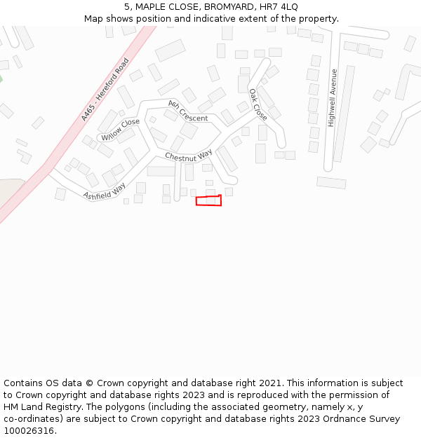 5, MAPLE CLOSE, BROMYARD, HR7 4LQ: Location map and indicative extent of plot
