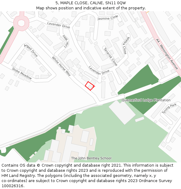 5, MAPLE CLOSE, CALNE, SN11 0QW: Location map and indicative extent of plot