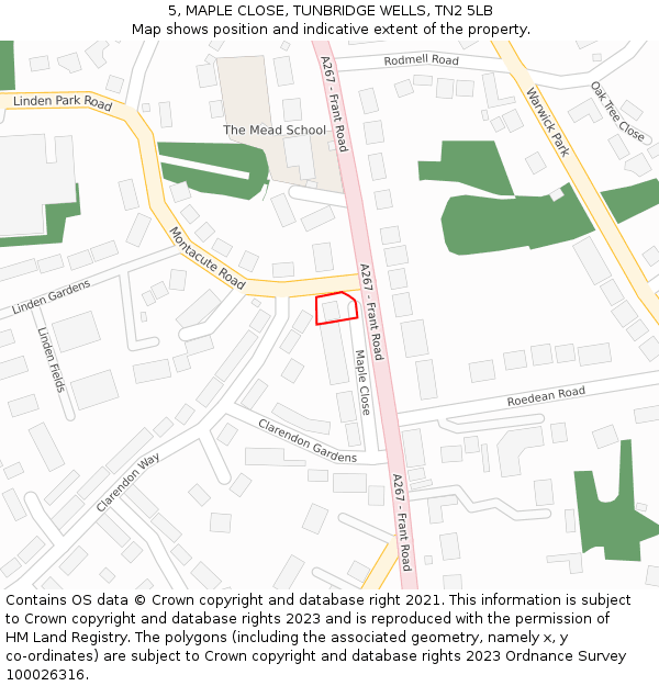5, MAPLE CLOSE, TUNBRIDGE WELLS, TN2 5LB: Location map and indicative extent of plot