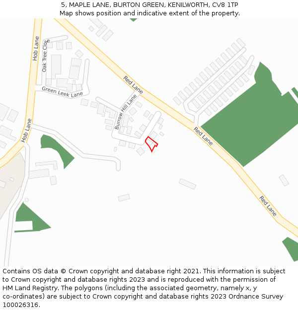 5, MAPLE LANE, BURTON GREEN, KENILWORTH, CV8 1TP: Location map and indicative extent of plot
