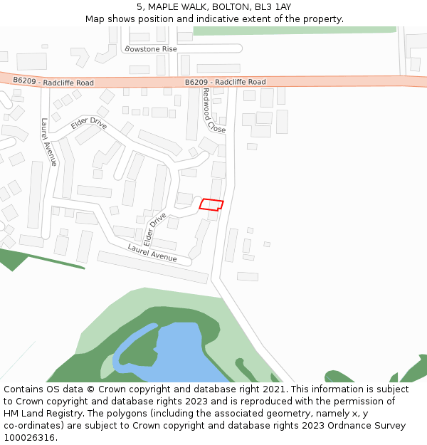 5, MAPLE WALK, BOLTON, BL3 1AY: Location map and indicative extent of plot