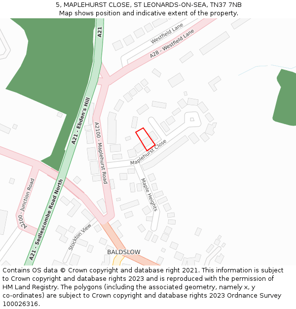 5, MAPLEHURST CLOSE, ST LEONARDS-ON-SEA, TN37 7NB: Location map and indicative extent of plot