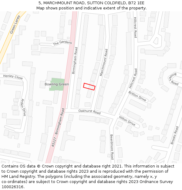 5, MARCHMOUNT ROAD, SUTTON COLDFIELD, B72 1EE: Location map and indicative extent of plot