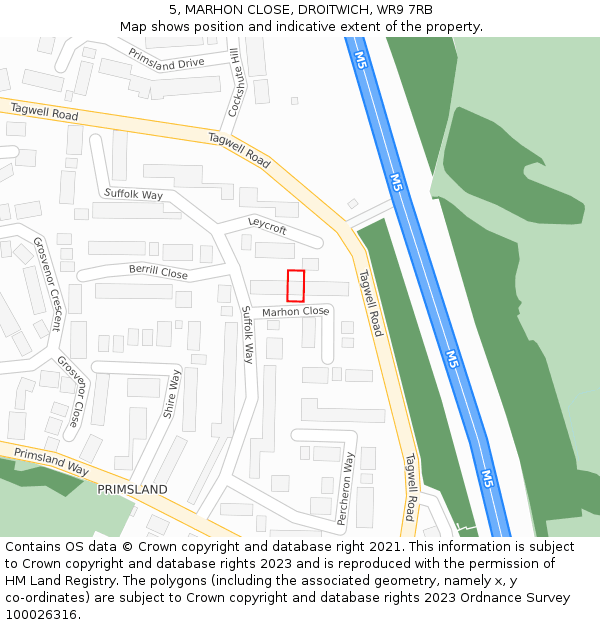 5, MARHON CLOSE, DROITWICH, WR9 7RB: Location map and indicative extent of plot