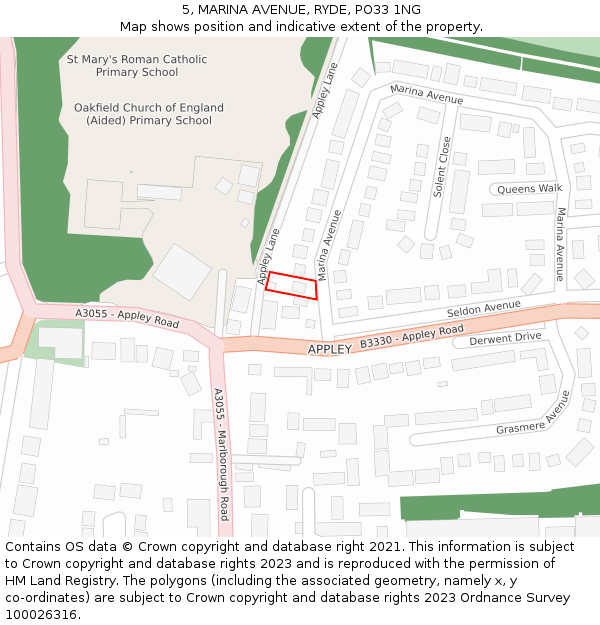 5, MARINA AVENUE, RYDE, PO33 1NG: Location map and indicative extent of plot