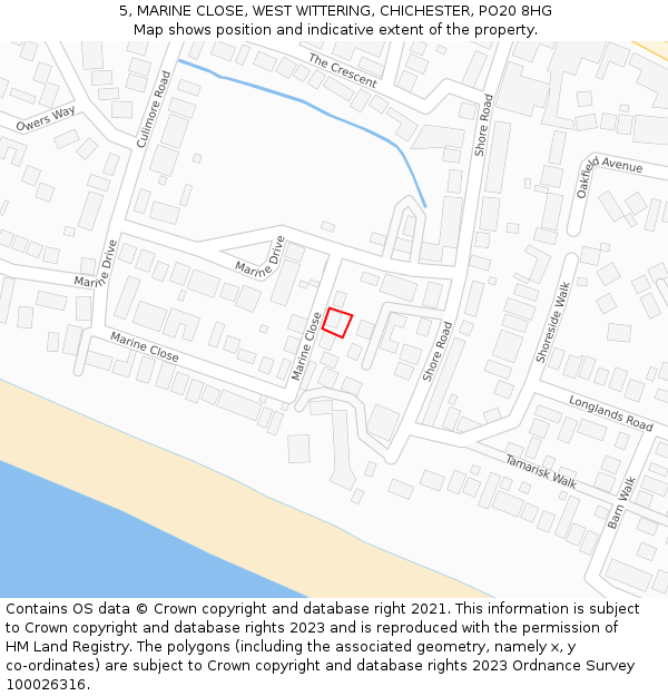 5, MARINE CLOSE, WEST WITTERING, CHICHESTER, PO20 8HG: Location map and indicative extent of plot
