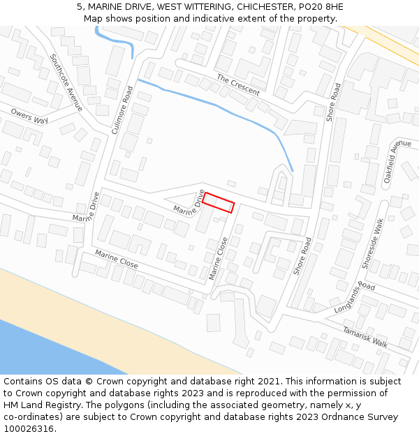 5, MARINE DRIVE, WEST WITTERING, CHICHESTER, PO20 8HE: Location map and indicative extent of plot