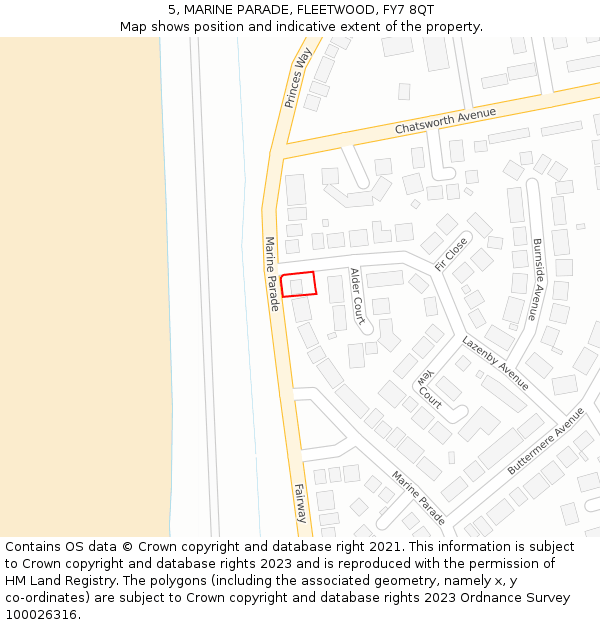 5, MARINE PARADE, FLEETWOOD, FY7 8QT: Location map and indicative extent of plot