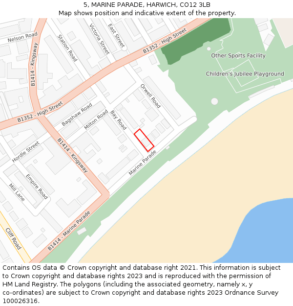 5, MARINE PARADE, HARWICH, CO12 3LB: Location map and indicative extent of plot