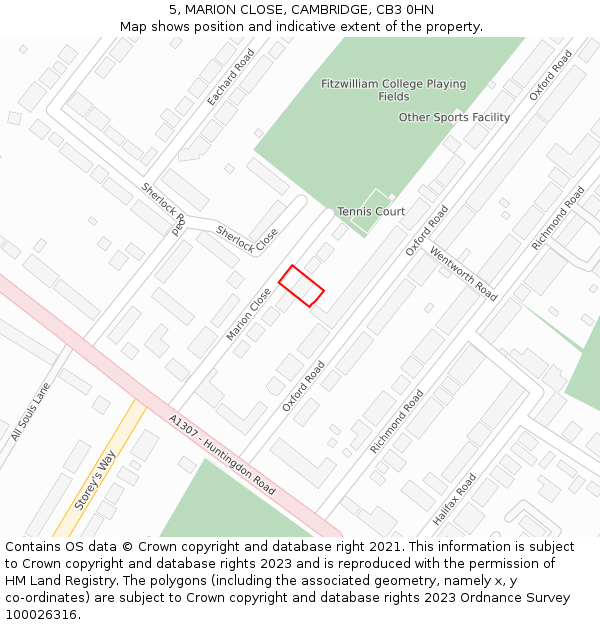 5, MARION CLOSE, CAMBRIDGE, CB3 0HN: Location map and indicative extent of plot