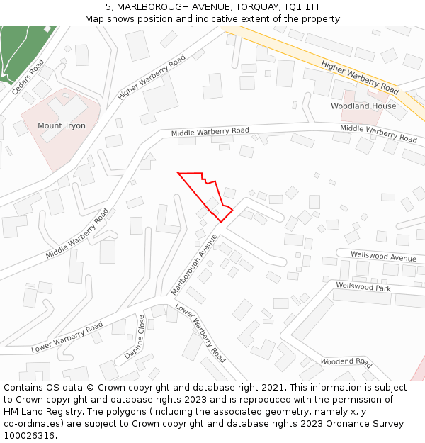 5, MARLBOROUGH AVENUE, TORQUAY, TQ1 1TT: Location map and indicative extent of plot