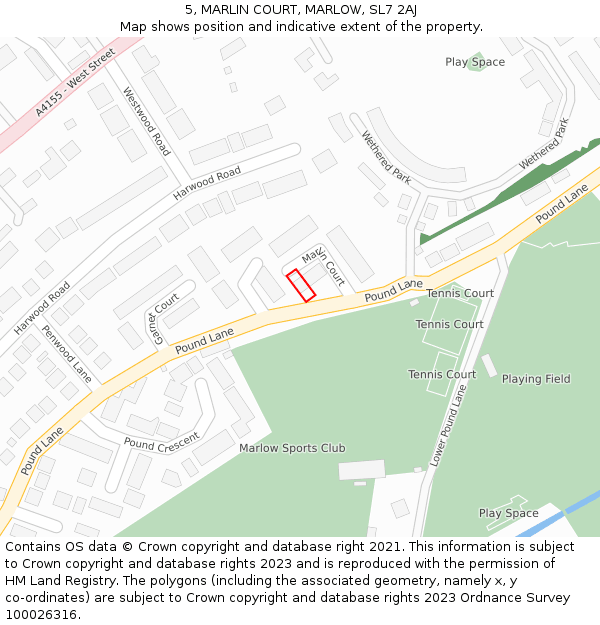 5, MARLIN COURT, MARLOW, SL7 2AJ: Location map and indicative extent of plot