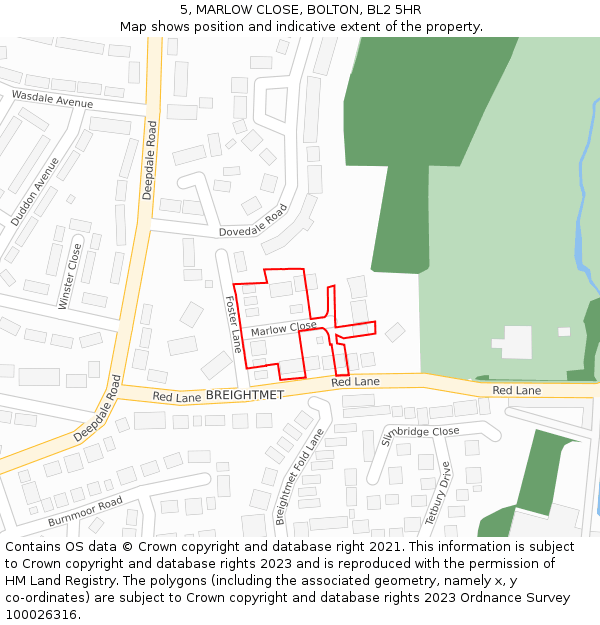 5, MARLOW CLOSE, BOLTON, BL2 5HR: Location map and indicative extent of plot