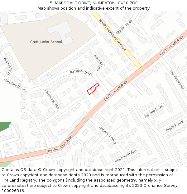 5, MARSDALE DRIVE, NUNEATON, CV10 7DE: Location map and indicative extent of plot