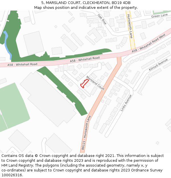 5, MARSLAND COURT, CLECKHEATON, BD19 4DB: Location map and indicative extent of plot