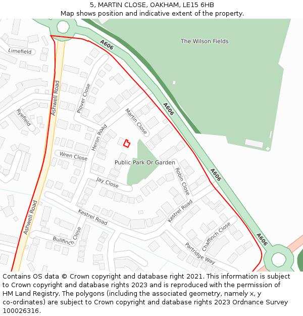 5, MARTIN CLOSE, OAKHAM, LE15 6HB: Location map and indicative extent of plot