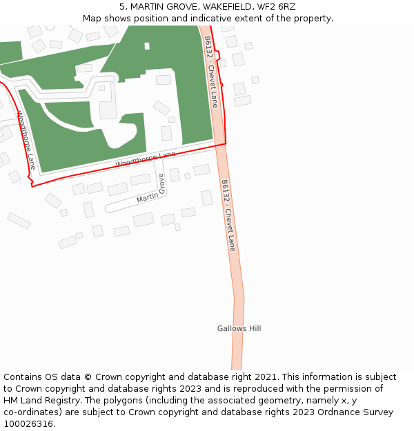 5, MARTIN GROVE, WAKEFIELD, WF2 6RZ: Location map and indicative extent of plot