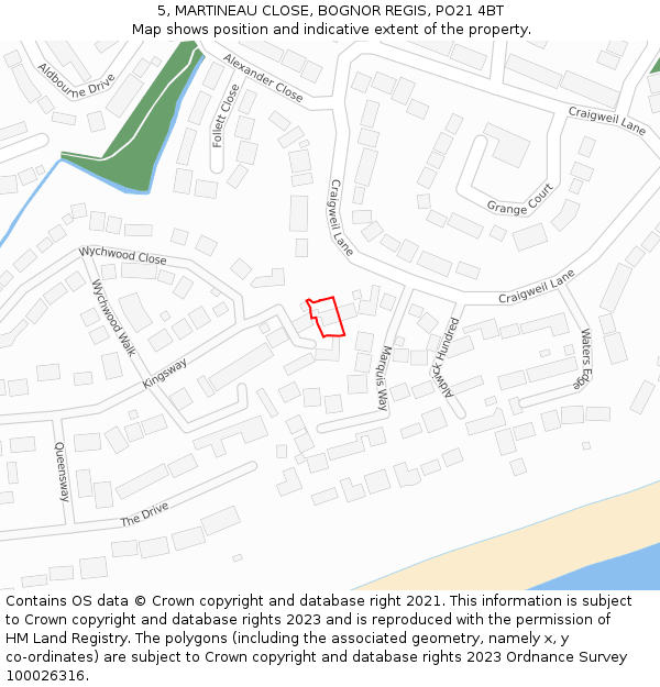 5, MARTINEAU CLOSE, BOGNOR REGIS, PO21 4BT: Location map and indicative extent of plot