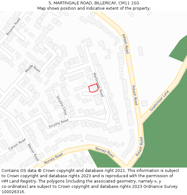 5, MARTINGALE ROAD, BILLERICAY, CM11 1SG: Location map and indicative extent of plot