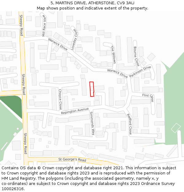 5, MARTINS DRIVE, ATHERSTONE, CV9 3AU: Location map and indicative extent of plot