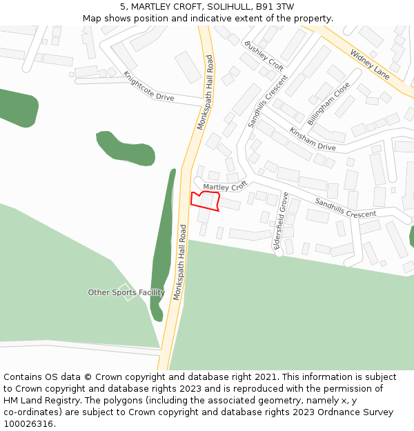 5, MARTLEY CROFT, SOLIHULL, B91 3TW: Location map and indicative extent of plot