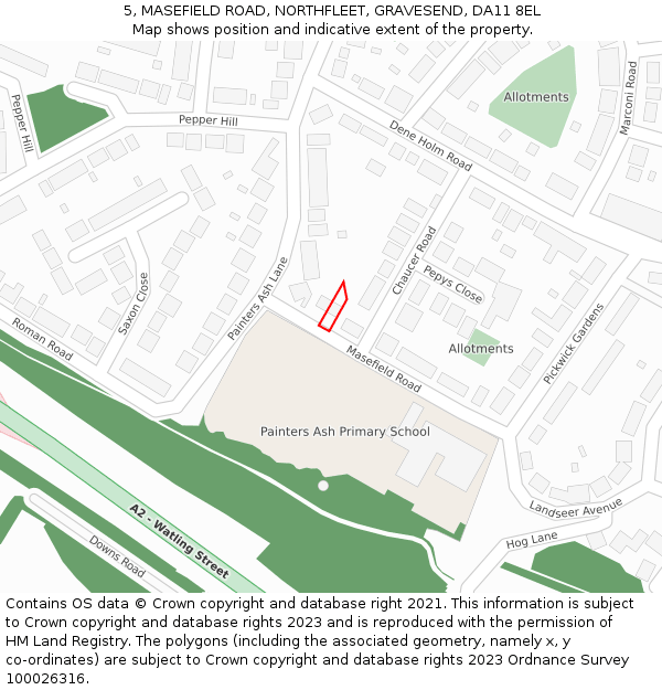5, MASEFIELD ROAD, NORTHFLEET, GRAVESEND, DA11 8EL: Location map and indicative extent of plot