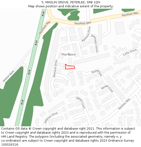 5, MASLIN GROVE, PETERLEE, SR8 1QN: Location map and indicative extent of plot